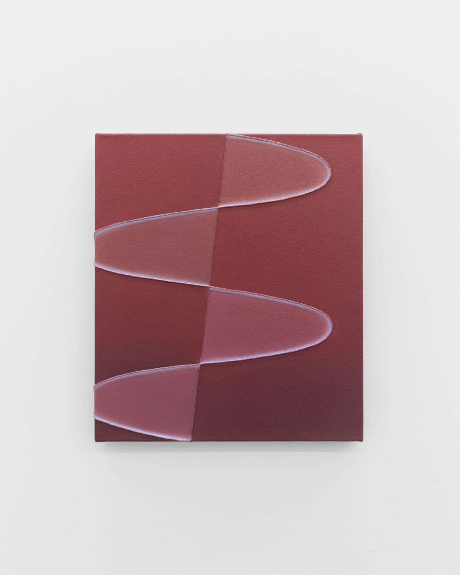 Deep rose painting with a pale pink S-curved ribbon edged in lavender running its full height